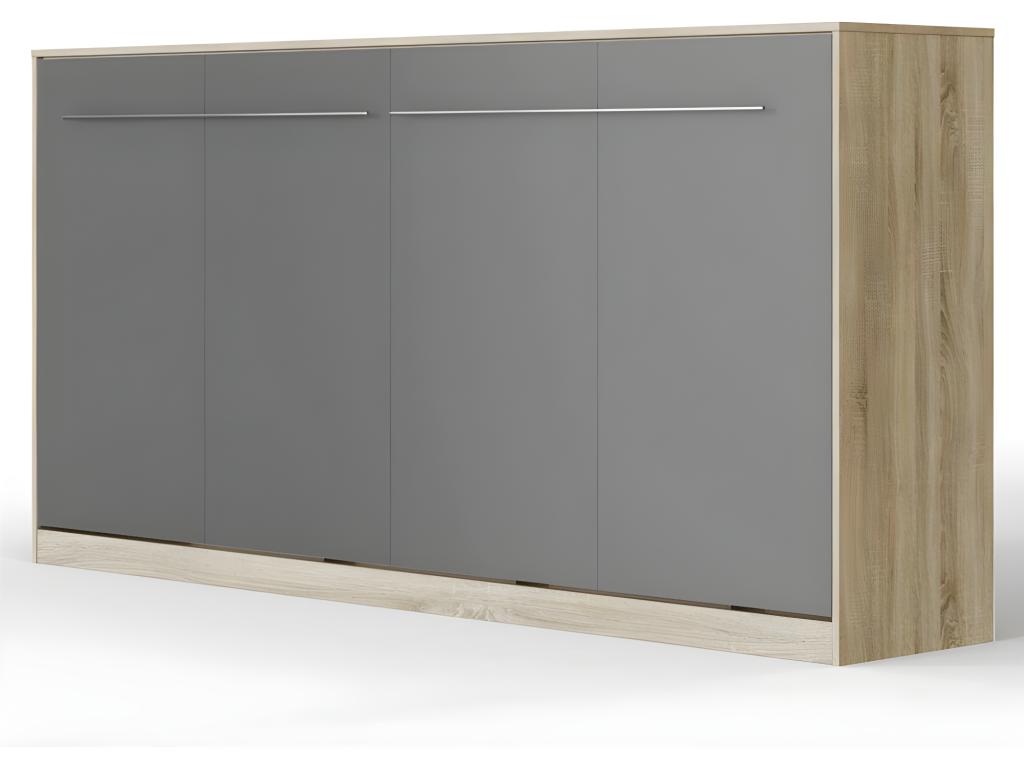 Armoire Lit escamotable 90x200cm Vertchezérieur Lit Horizontal Rabattable Lit Mural Chêne Vertchez/Anthracite