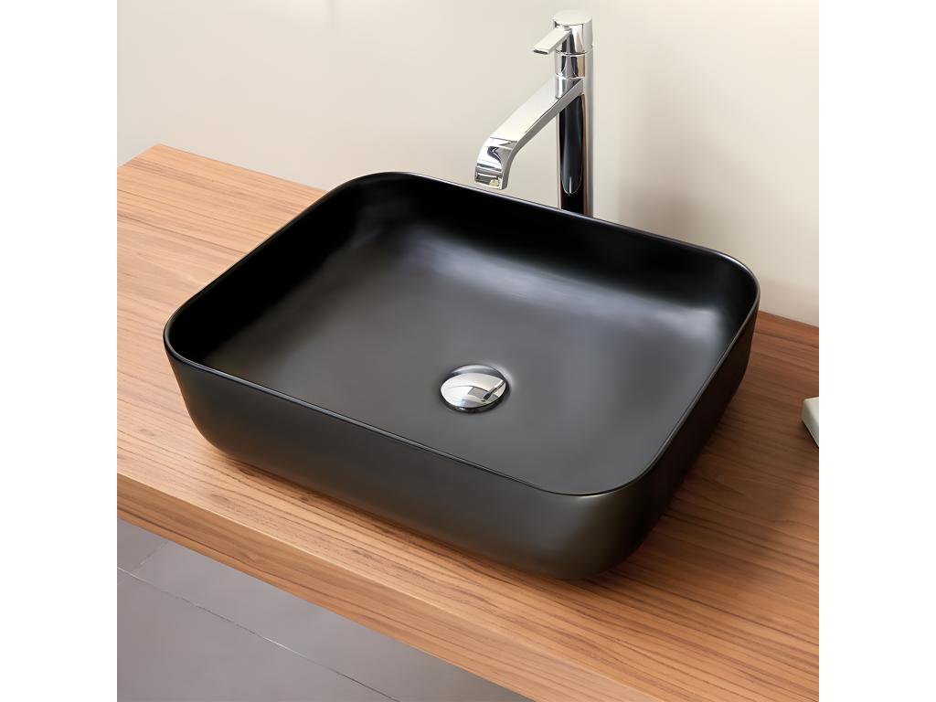 Vasque à poser rectangulaire en céramique Vertchez noir mat 38.5x38.5 cm