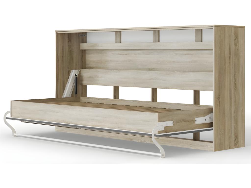 Armoire Lit escamotable 90x200cm Vertchezérieur Lit Horizontal Rabattable Lit Mural Chêne Vertchez/Anthracite