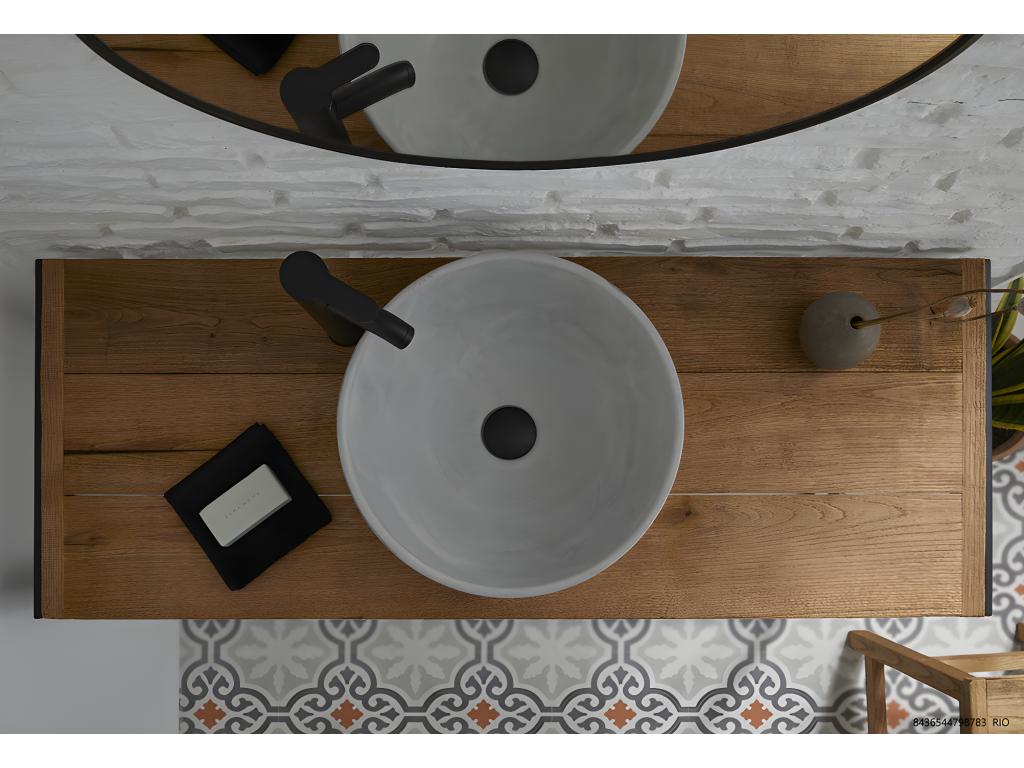 Vasque à poser / lavabo en ciment coloris gris béton - Diamètre 40 x Hauteur 15 cm