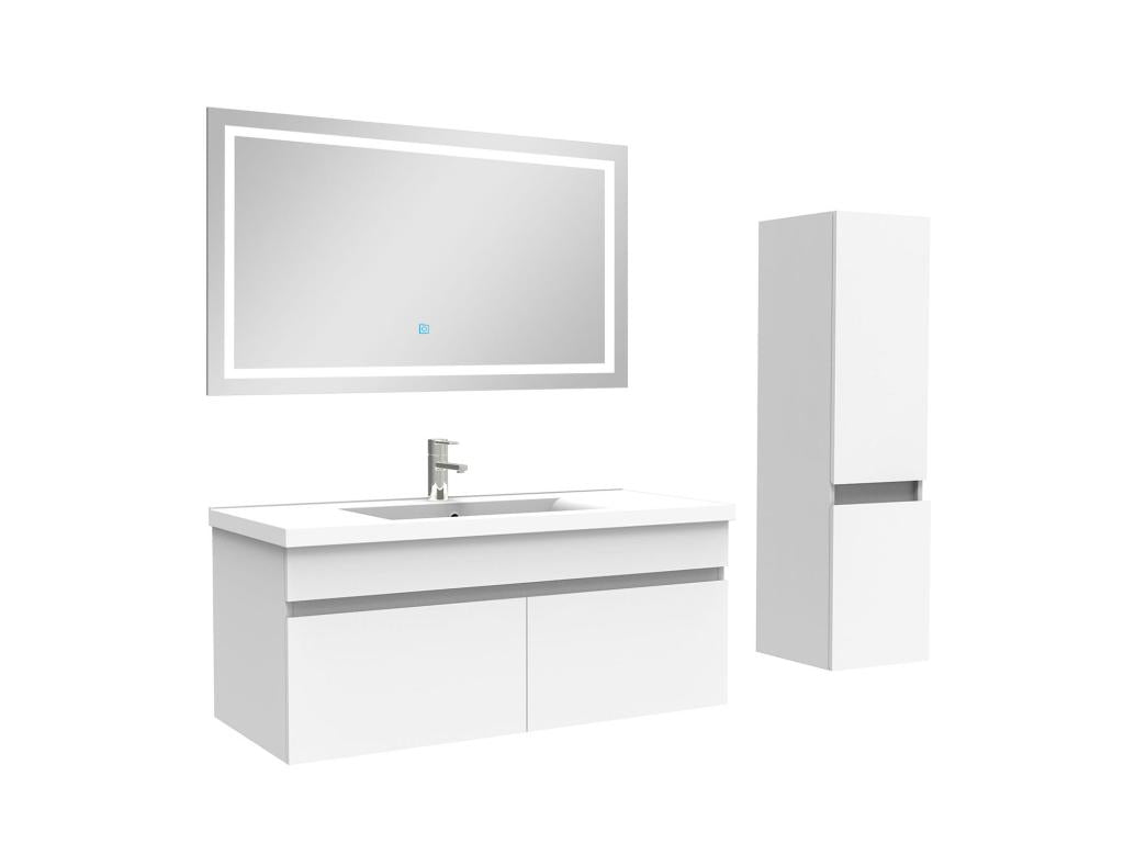 Ensemble meuble vasque miroir lumineux colonne 100cm meuble salle de bain Blanc Vertchez