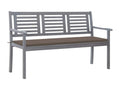 Banc de jardin 3 places avec coussin 150 cm Gris Eucalyptus