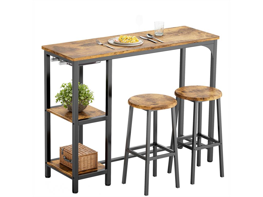 Vertchez Table Haute Mange Debout 2 Tabouret Table de Bar Cuisine Ensemble de Meubles de Salle à Manger Cadre en Acier Marron