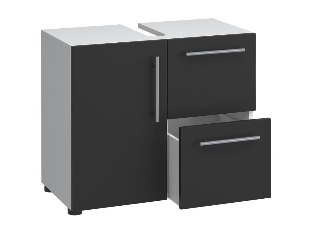 Meuble de salle de bain Vertchez Meuble sous lavabo salle de bain Flandu Tiroir blanc / noir