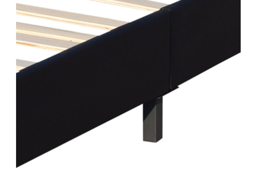 Lit 140x200 cm avec Sommier et Tête de Lit Capitonnée Noir Pieds 10 cm 13 Vertchez PVC Simili
