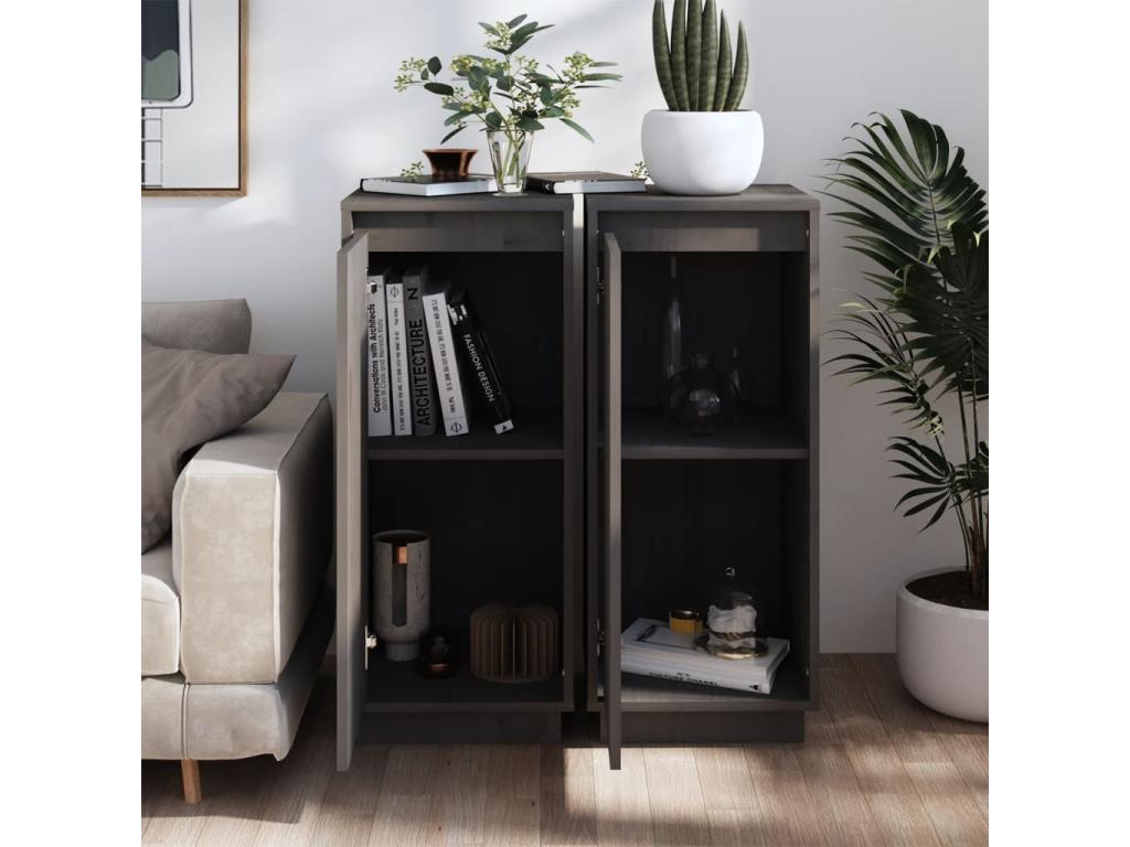 Buffets 2 pièces Gris 31,5x34x75 cm Bois massif de pin