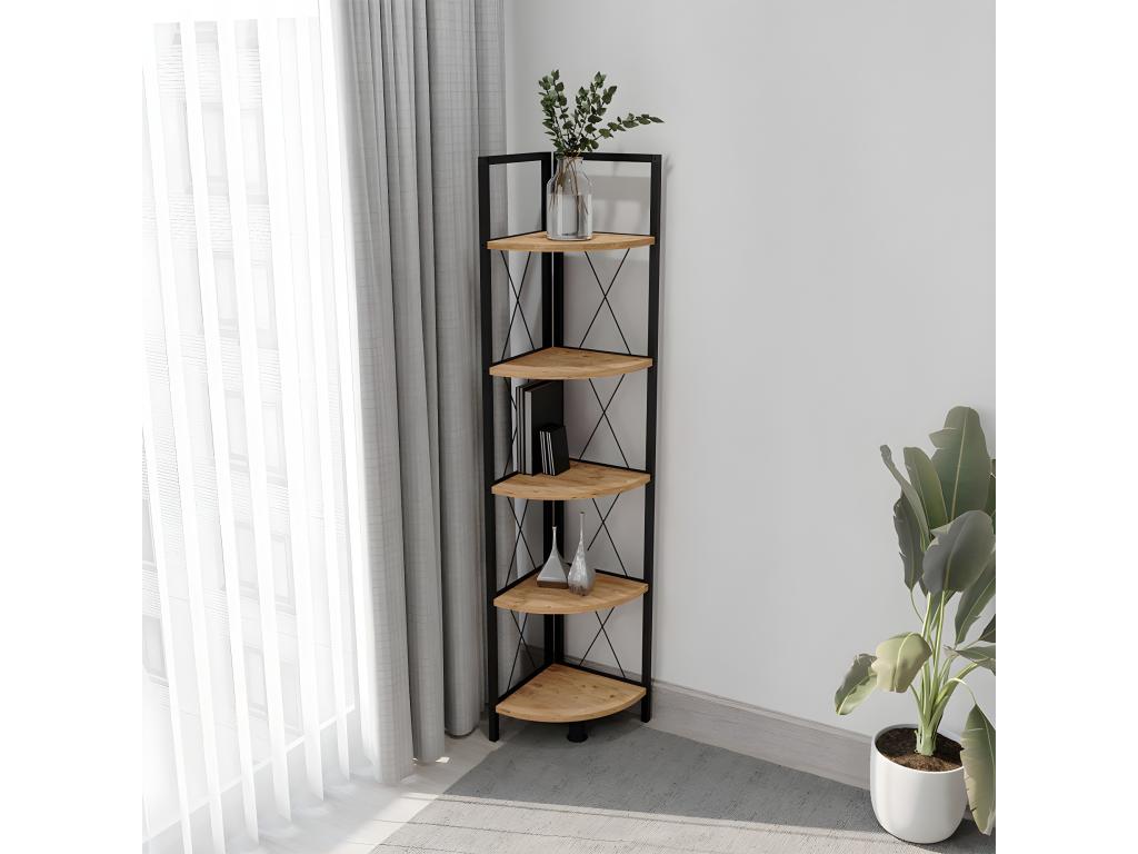 Vertchez Bois Métal Etagère d'angle Rangement Stand Bibliothèque Déco Livres Etagère sur pied Insasi 5 Chêne Miel