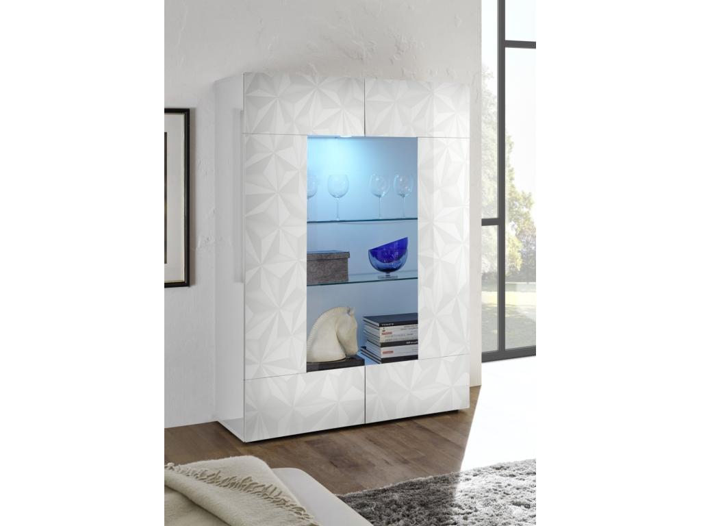 Vitrine à LED 2 portes bois laqué blanc brillant Pagar L 120cm