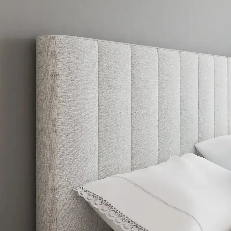 Cadre de lit plateforme entièrement rembourré en lin Boyd Sleep Leah avec tête de lit réglable