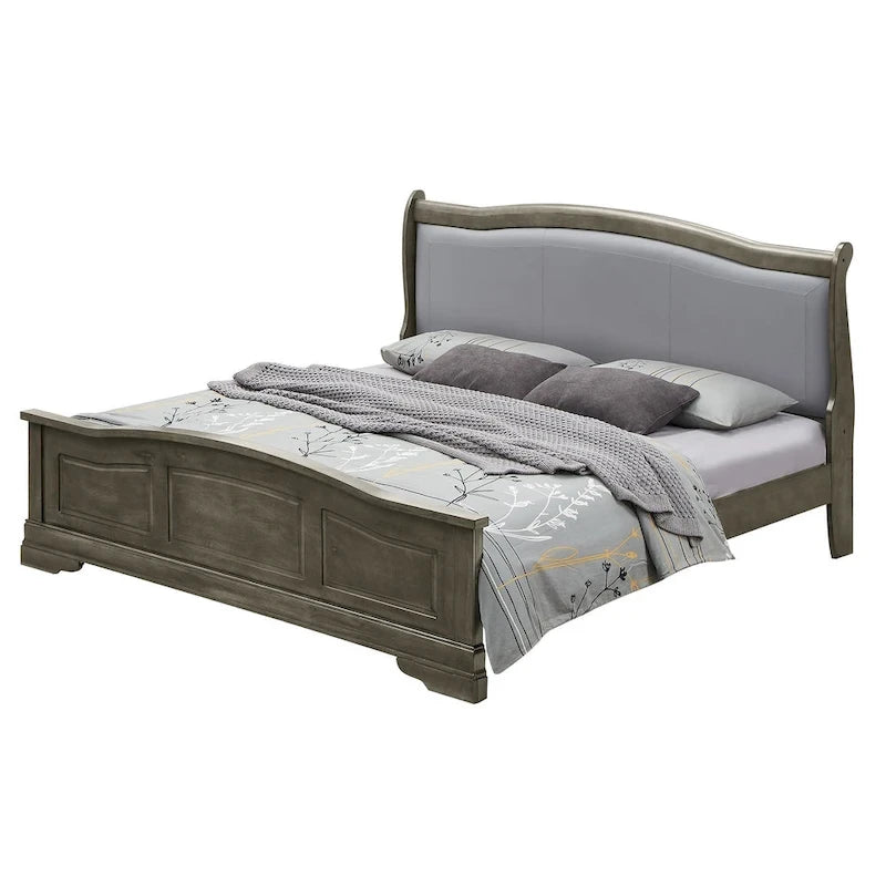 Lit Louis Philippe en bois capitonné, style king size