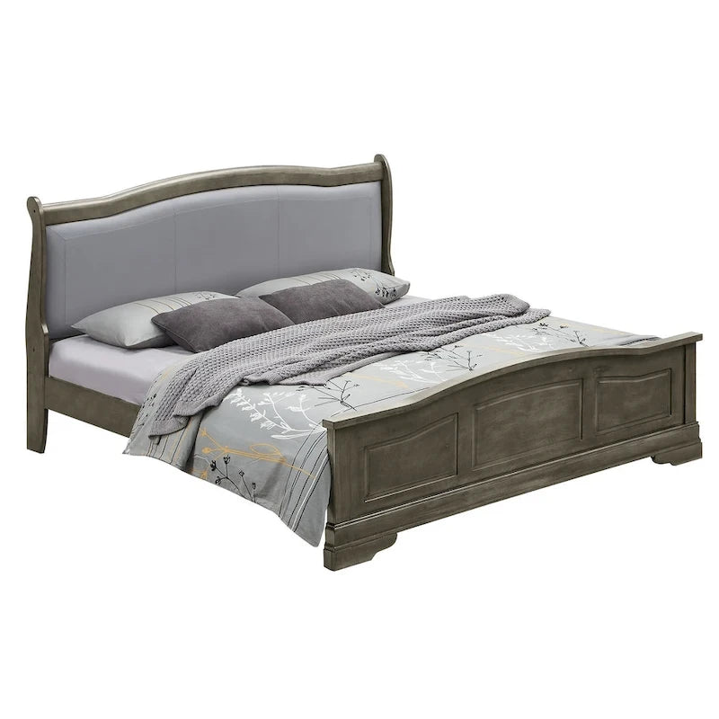 Lit Louis Philippe en bois capitonné, style king size