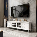 Modern White TV Stand w/Glass Doors and Drawers Entertainment Console - 70.9
