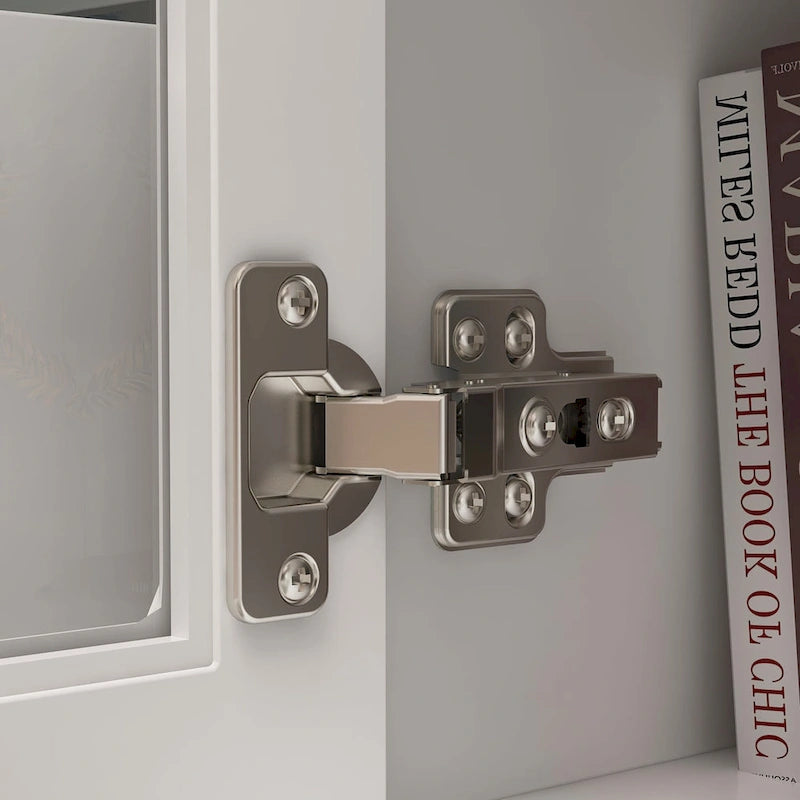 Meuble TV blanc moderne avec portes vitrées et tiroirs - Console multimédia - 70,9