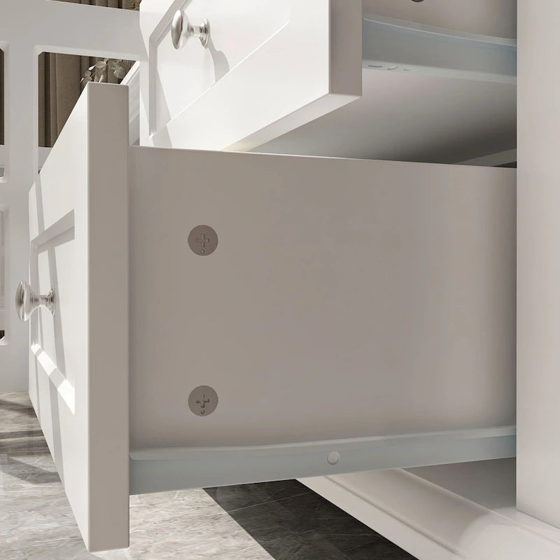 Meuble TV blanc moderne avec portes vitrées et tiroirs - Console multimédia - 70,9