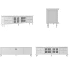 Meuble TV blanc moderne avec portes vitrées et tiroirs - Console multimédia - 70,9