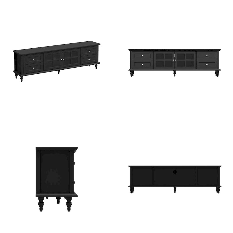 Meuble TV blanc moderne avec portes vitrées et tiroirs - Console multimédia - 70,9