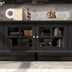 Meuble TV blanc moderne avec portes vitrées et tiroirs - Console multimédia - 70,9