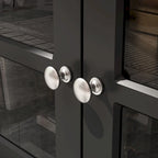 Meuble TV blanc moderne avec portes vitrées et tiroirs - Console multimédia - 70,9