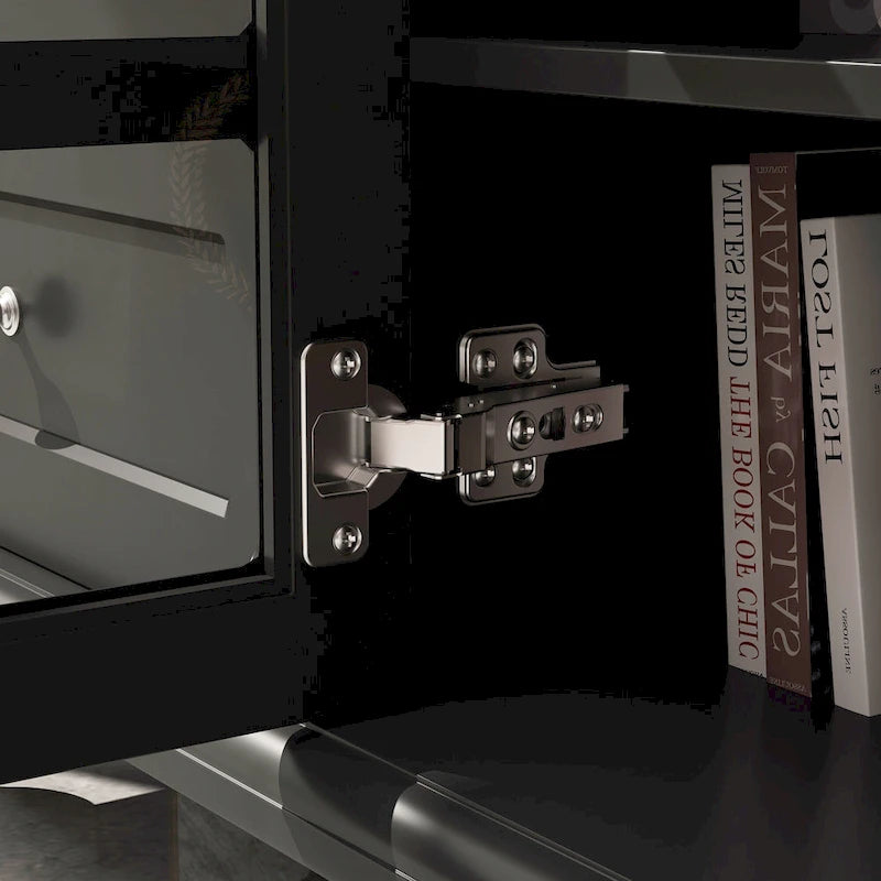 Meuble TV blanc moderne avec portes vitrées et tiroirs - Console multimédia - 70,9