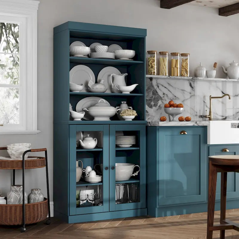 Armoire de cuisine 32 pouces (81 cm) en bois massif avec 2 portes, 100 % bois massif, par Palace Imports