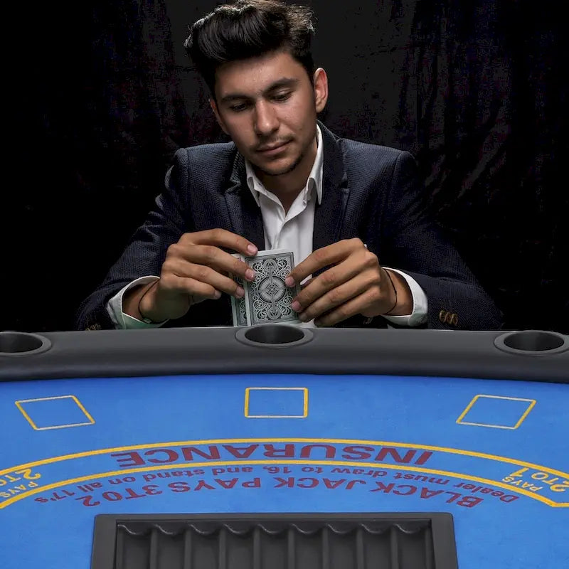 HomCom 72 Table de poker pliable demi-format pour 7 joueurs - Bleu/Noir