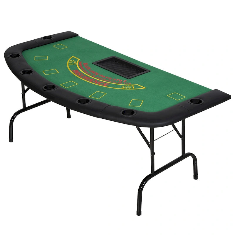 HomCom 72 Table de poker pliable demi-format pour 7 joueurs - Bleu/Noir