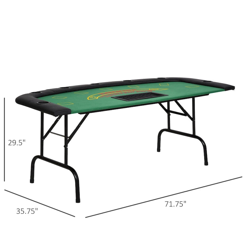 HomCom 72 Table de poker pliable demi-format pour 7 joueurs - Bleu/Noir