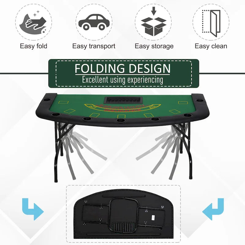HomCom 72 Table de poker pliable demi-format pour 7 joueurs - Bleu/Noir