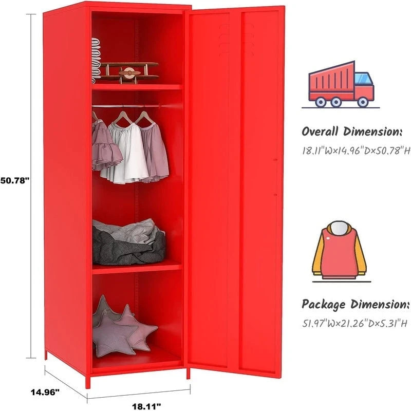Armoire métallique casier pour enfant avec tringle et étagères