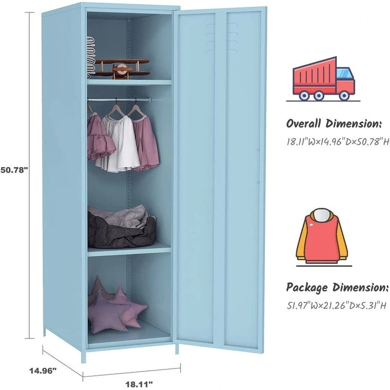 Armoire métallique casier pour enfant avec tringle et étagères