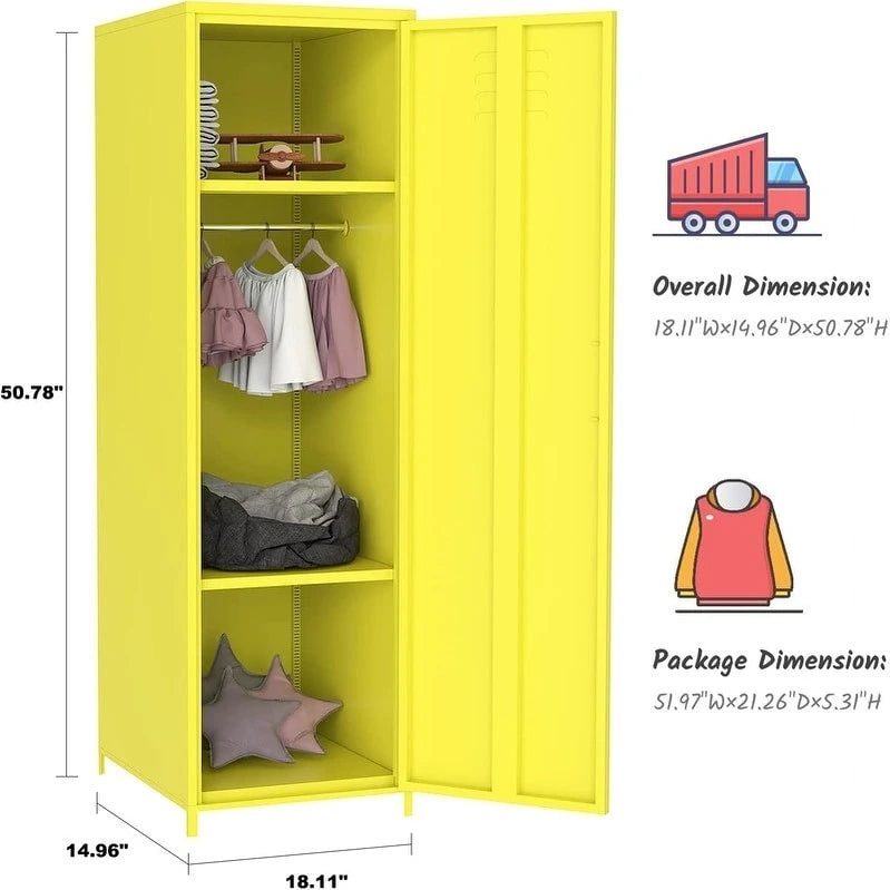 Armoire métallique casier pour enfant avec tringle et étagères