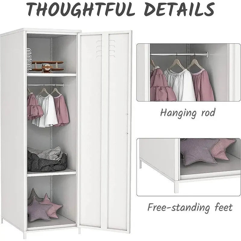 Armoire métallique casier pour enfant avec tringle et étagères