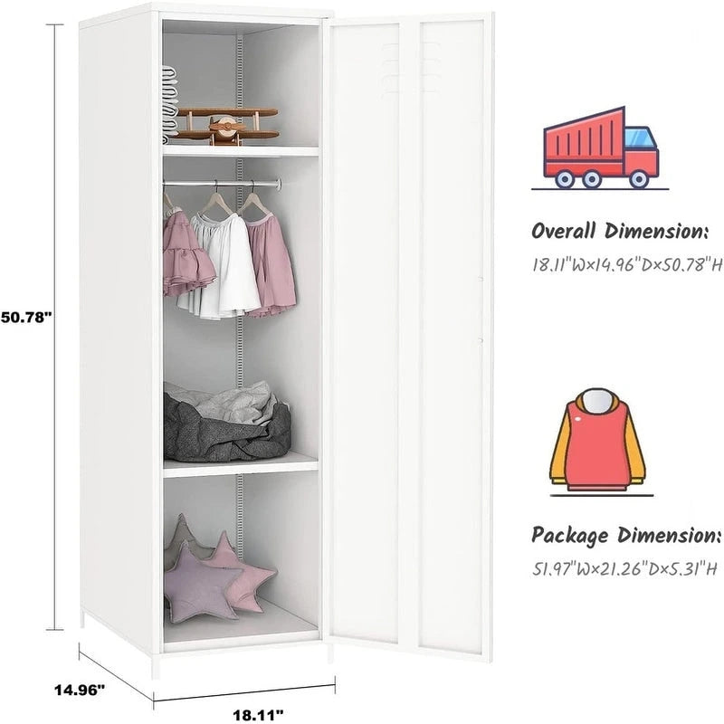 Armoire métallique casier pour enfant avec tringle et étagères