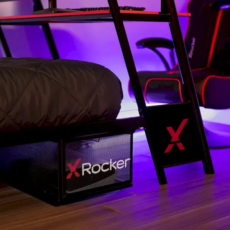 Lit superposé gaming double X Rocker Armada avec bureau intégré, noir