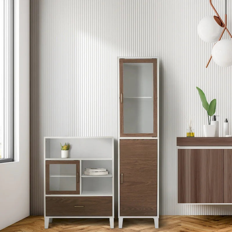 Armoire de rangement moderne en bois Teamson Home Tyler, noyer et blanc