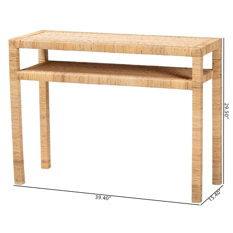 Table console Kalimantan Bohemian en rotin miel clair et bois d'acacia