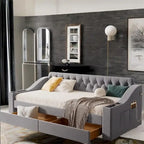 Lit de jour double en velours avec accoudoirs de rangement et port USB