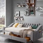 Lit de jour double en velours avec accoudoirs de rangement et port USB