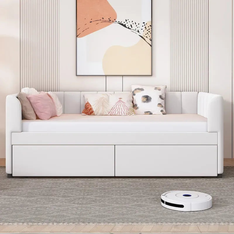 Lit de jour rembourré deux places avec dossier ergonomique et 2 tiroirs