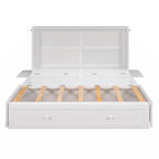 Lit escamotable mobile Queen Size avec tiroir et petites étagères de chaque côté, blanc