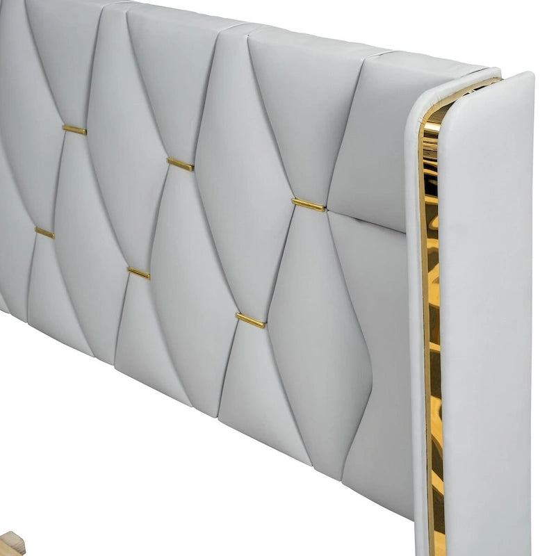 Lit plateforme rembourré en PU de taille standard avec bandes métalliques