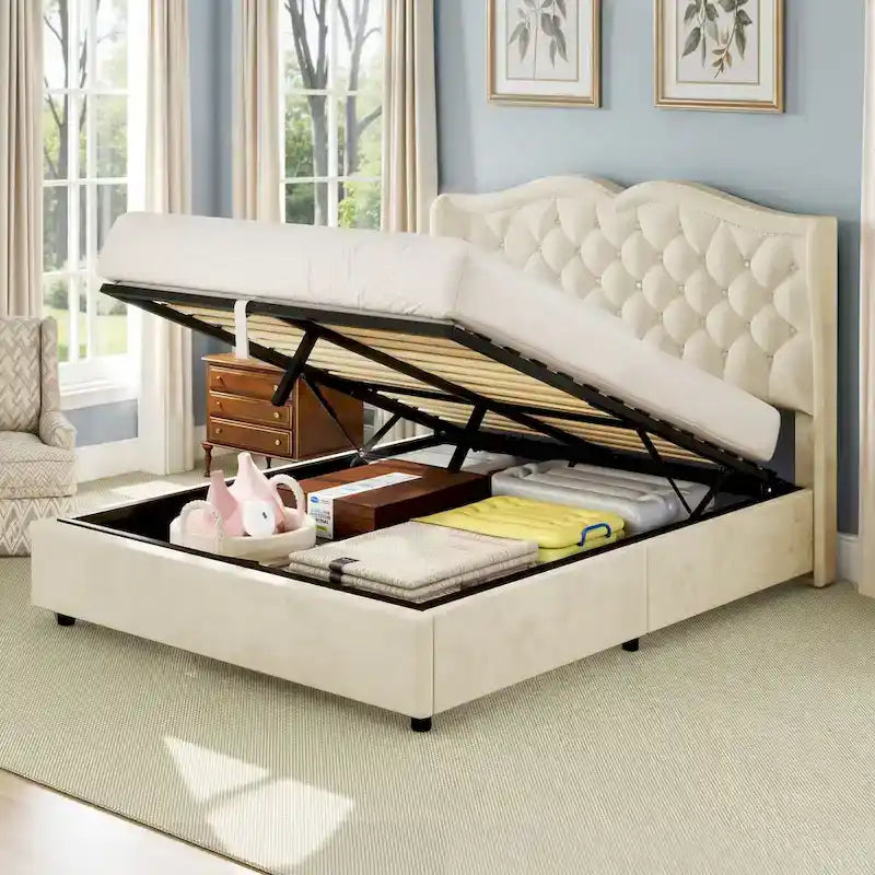 Moasis Queen Lift Up Storage Bed with Headboard 51.6Tall