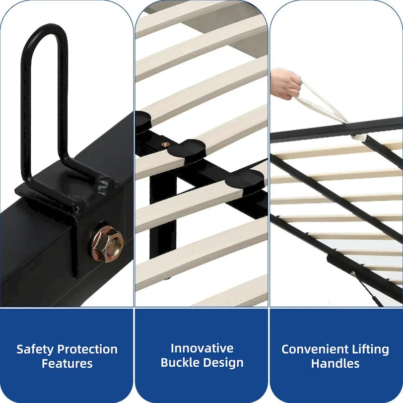 Lit coffre Moasis Queen avec tête de lit relevable, hauteur 131 cm