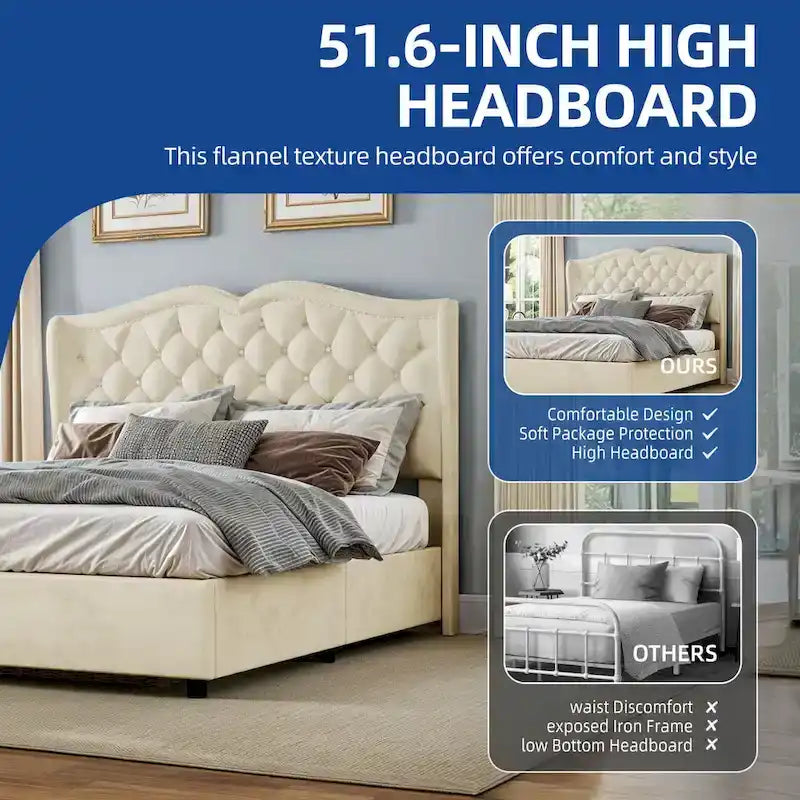 Lit coffre Moasis Queen avec tête de lit relevable, hauteur 131 cm