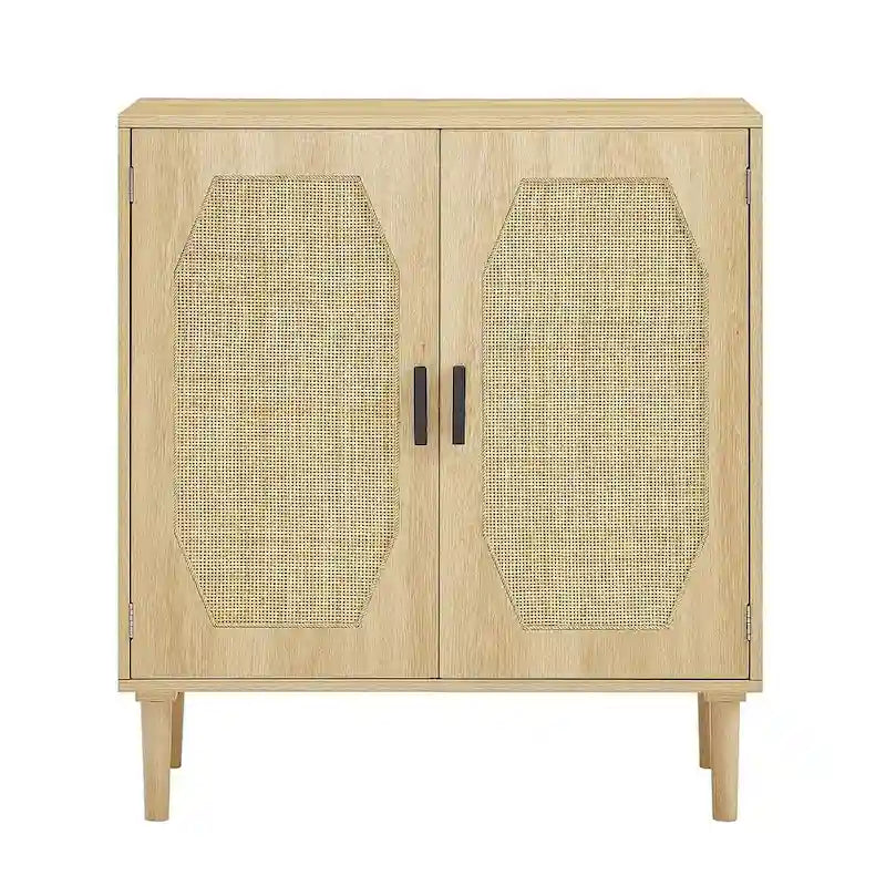 Armoire de rangement rustique avec 2 portes en rotin