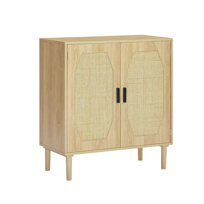 Armoire de rangement rustique avec 2 portes en rotin