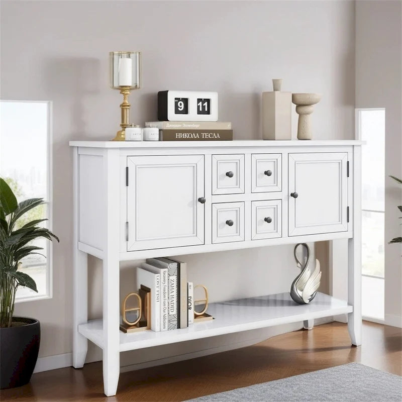 Console vintage Cambridge Series avec quatre tiroirs et un grand espace de rangement