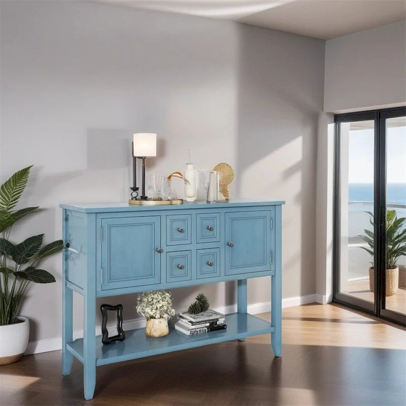 Console vintage Cambridge Series avec quatre tiroirs et un grand espace de rangement