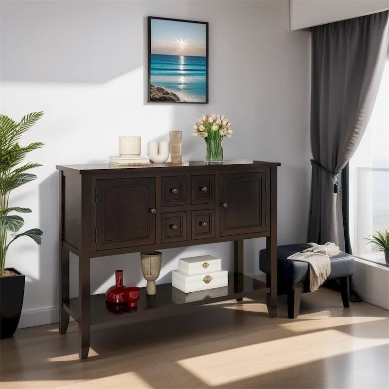 Console vintage Cambridge Series avec quatre tiroirs et un grand espace de rangement