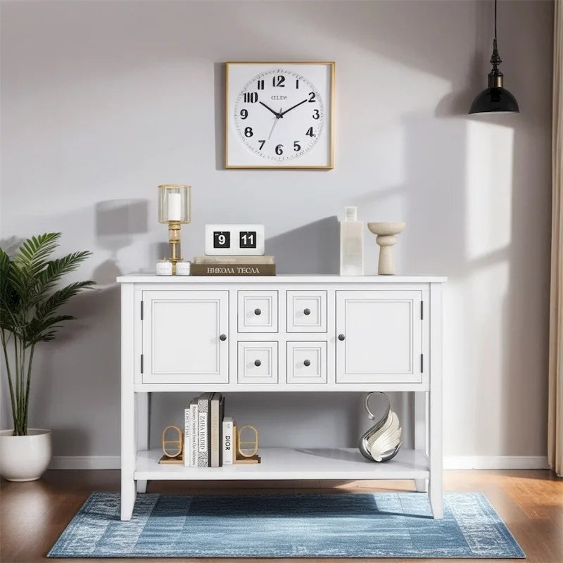 Console vintage Cambridge Series avec quatre tiroirs et un grand espace de rangement